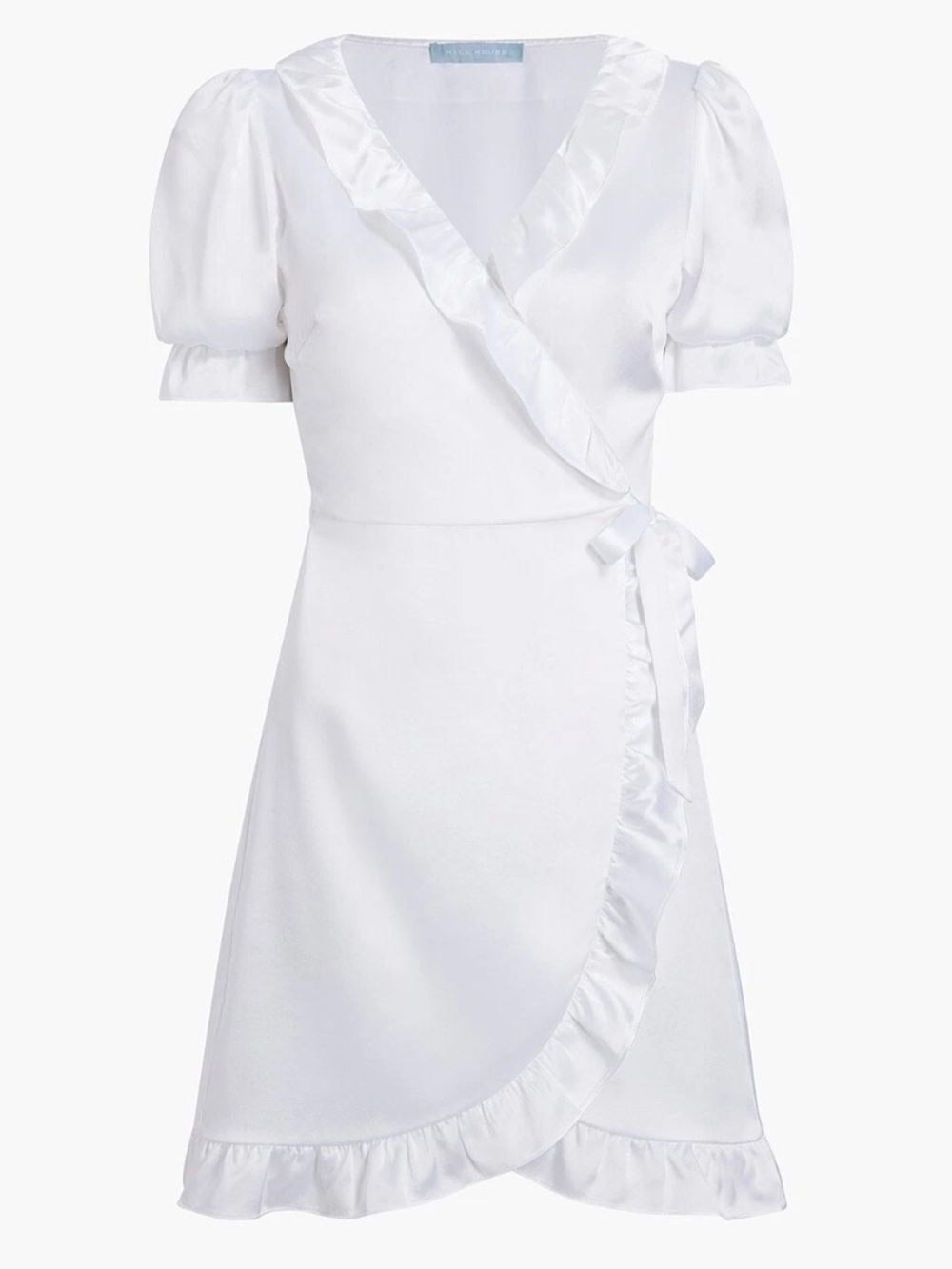 Hill House White Ruffle Wrap Mini Dress with Puff Sleeves